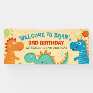 Bannière d'anniversaire des mignons dinosaures