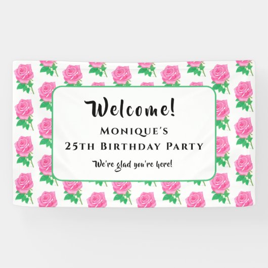 Bannière d'anniversaire des roses roses (Horizontal)