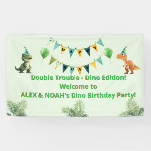 Bannière d'anniversaire Dinosaure pour jumeaux D