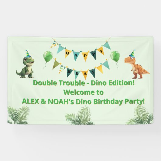 Bannière d'anniversaire Dinosaure pour jumeaux | D (Horizontal)