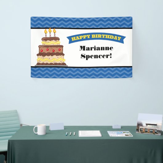 Bannière d'anniversaire du gâteau Chevron jaune bl (Salon professionnel)