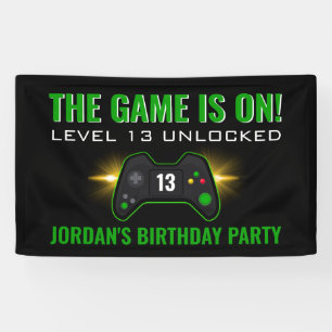 Bannière d'anniversaire du jeu vidéo vert