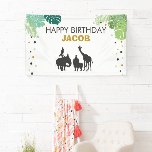 Bannière d'anniversaire du zoo Safari Jungle anima (En situation)