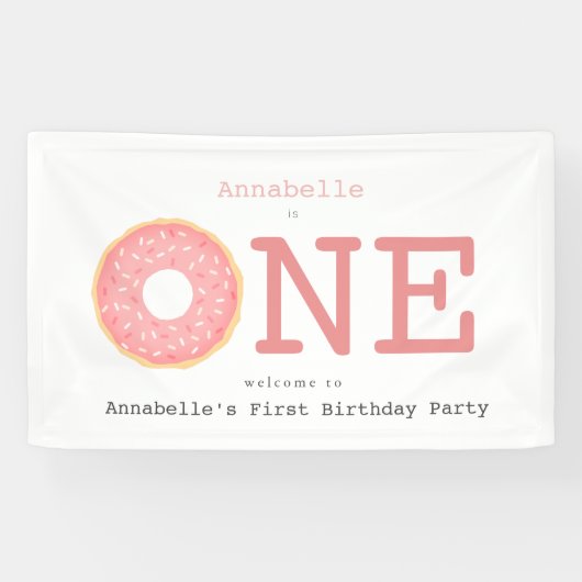 Bannière d'anniversaire d'une fille rose Donut (Horizontal)