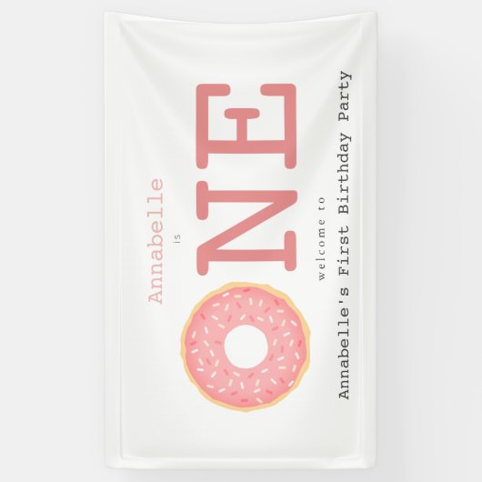 Bannière d'anniversaire d'une fille rose Donut (Vertical)