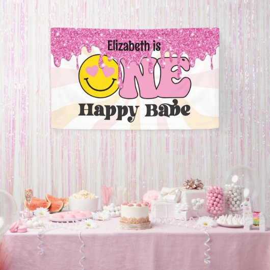 Bannière d'anniversaire Groovy Peach Pink One Happ (Fête)