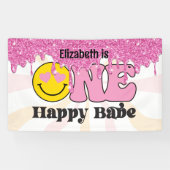 Bannière d'anniversaire Groovy Peach Pink One Happ (Horizontal)