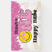 Bannière d'anniversaire Groovy Peach Pink One Happ (Vertical)