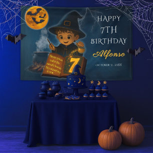 Bannière d'anniversaire Halloween de sorcier