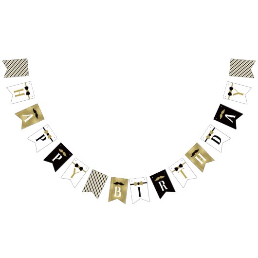 Bannière d'anniversaire joyeuse en noir et or Faux (Tout)