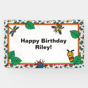 Bannière d'anniversaire Joyeux avec des insectes m