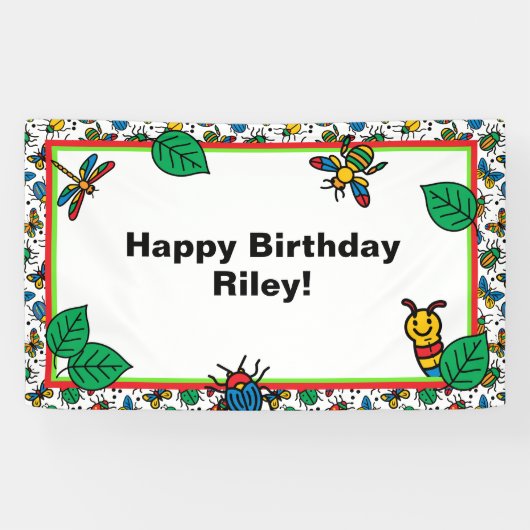 Bannière d'anniversaire Joyeux avec des insectes m (Horizontal)