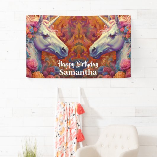 Bannière d'anniversaire Licornes (En situation)