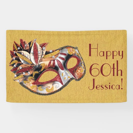 Bannière d'anniversaire Masquerade personnalisée (Horizontal)