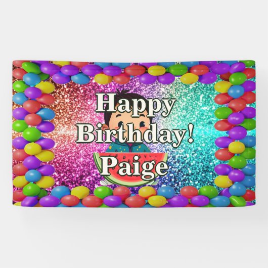 Bannière d'anniversaire personnalisée avec pastèqu (Horizontal)