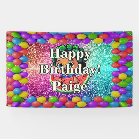 Bannière d'anniversaire personnalisée avec pastèqu (Horizontal)