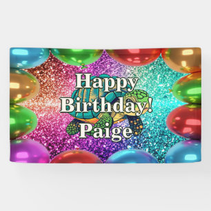 Bannière d'anniversaire personnalisée de Tortue pe