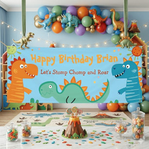 Bannière d'anniversaire pour enfants avec des dino
