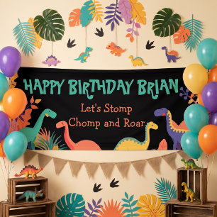 Bannière d'anniversaire pour enfants avec des dino