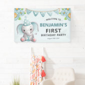 Bannière d'anniversaire pour garçon éléphant migno (En situation)