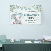Bannière d'anniversaire pour garçon éléphant migno (Salon professionnel)