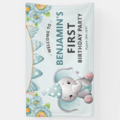 Bannière d'anniversaire pour garçon éléphant migno (Vertical)