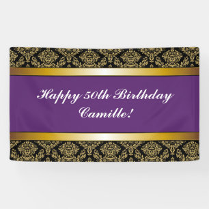 Bannière d'anniversaire pourpre à tout âge Gold