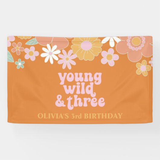 Bannière d'anniversaire Retro Floral Young Wild Th (Horizontal)