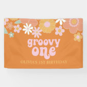 Bannière d'anniversaire rétro florale Groovy One (Horizontal)