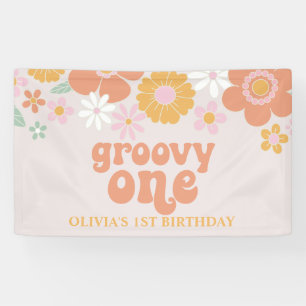 Bannière d'anniversaire rétro florale Groovy One