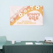 Bannière d'anniversaire rétro Groovy One Daisy (Salon professionnel)