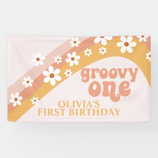 Bannière d'anniversaire rétro Groovy One Daisy (Horizontal)