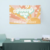 Bannière d'anniversaire Retro Sunshine Groovy One  (Salon professionnel)