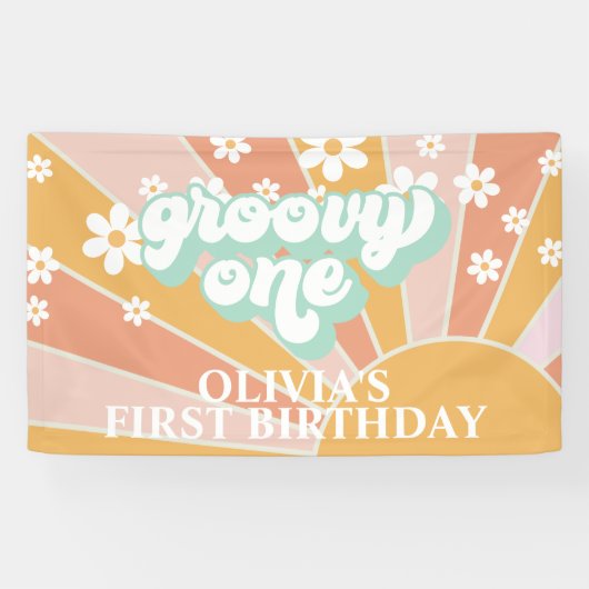 Bannière d'anniversaire Retro Sunshine Groovy One  (Horizontal)