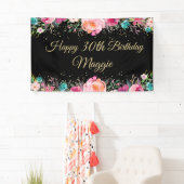 Bannière d'anniversaire rose Floral Black Gold (En situation)