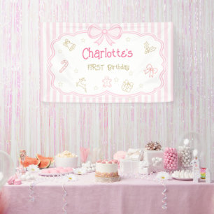 Bannière d'anniversaire rose pour un premier anniv