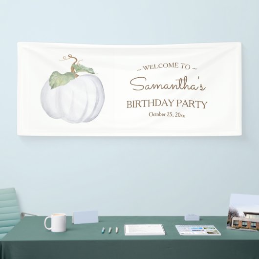 Bannière d'anniversaire Rustic Fall White Citrouil (Salon professionnel)