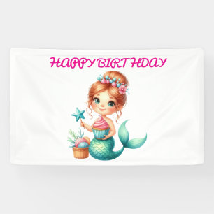 Bannière d'anniversaire Sirène Déco de fête océani