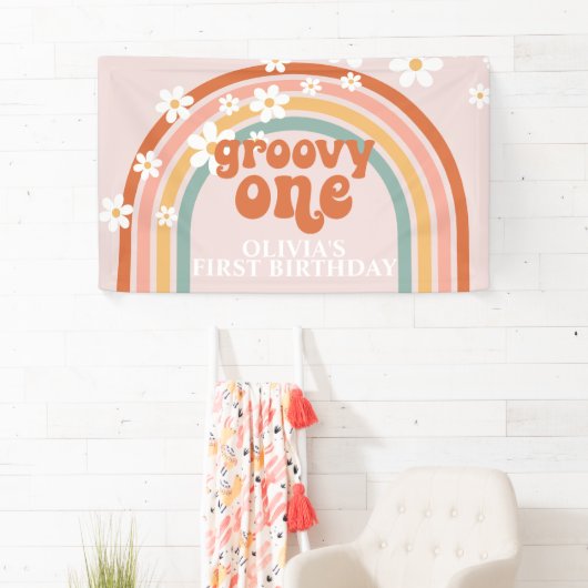 Bannière d'anniversaire super un arc-en-ciel rétro (En situation)