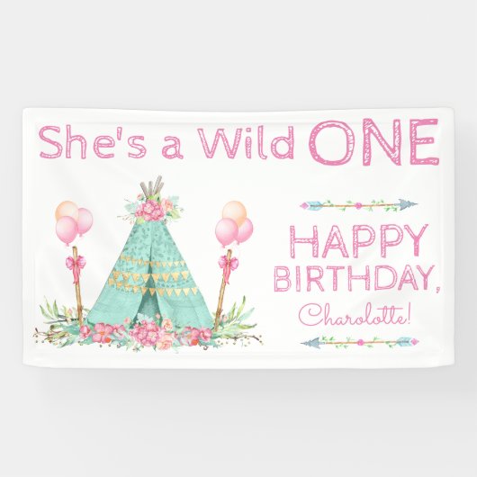 Bannière d'anniversaire TeePee Wild One 1er annive (Horizontal)