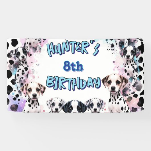 Bannière d'anniversaire Whimsical Dalmatien bleu v (Horizontal)
