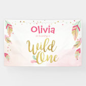 Bannière d'anniversaire Wild one Plumes Or bohème  (Horizontal)