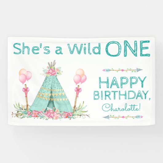 Bannière d'anniversaire Wild One TeePee 1er annive (Horizontal)