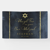 Bannière d'aquarelle Bar Mitzvah Abstrait bleu dor (Horizontal)