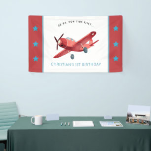 Bannière de 1er anniversaire d'avion vintage rouge