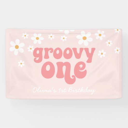 Bannière de 1er anniversaire Groovy One Retro Dais (Horizontal)