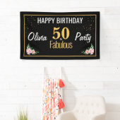 Bannière de 50e anniversaire Black Gold avec fleur (En situation)