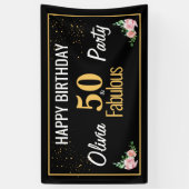 Bannière de 50e anniversaire Black Gold avec fleur (Vertical)