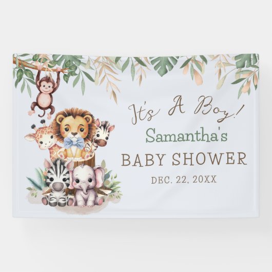 Bannière de Baby Shower Animaux de la Jungle Safar (Horizontal)