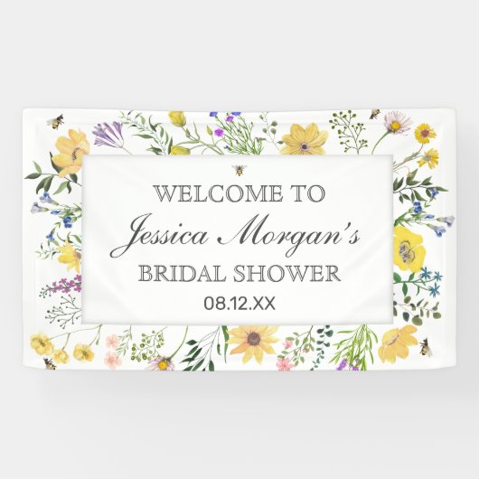 Bannière de Baby Shower aquarelle abeille et fleur (Horizontal)